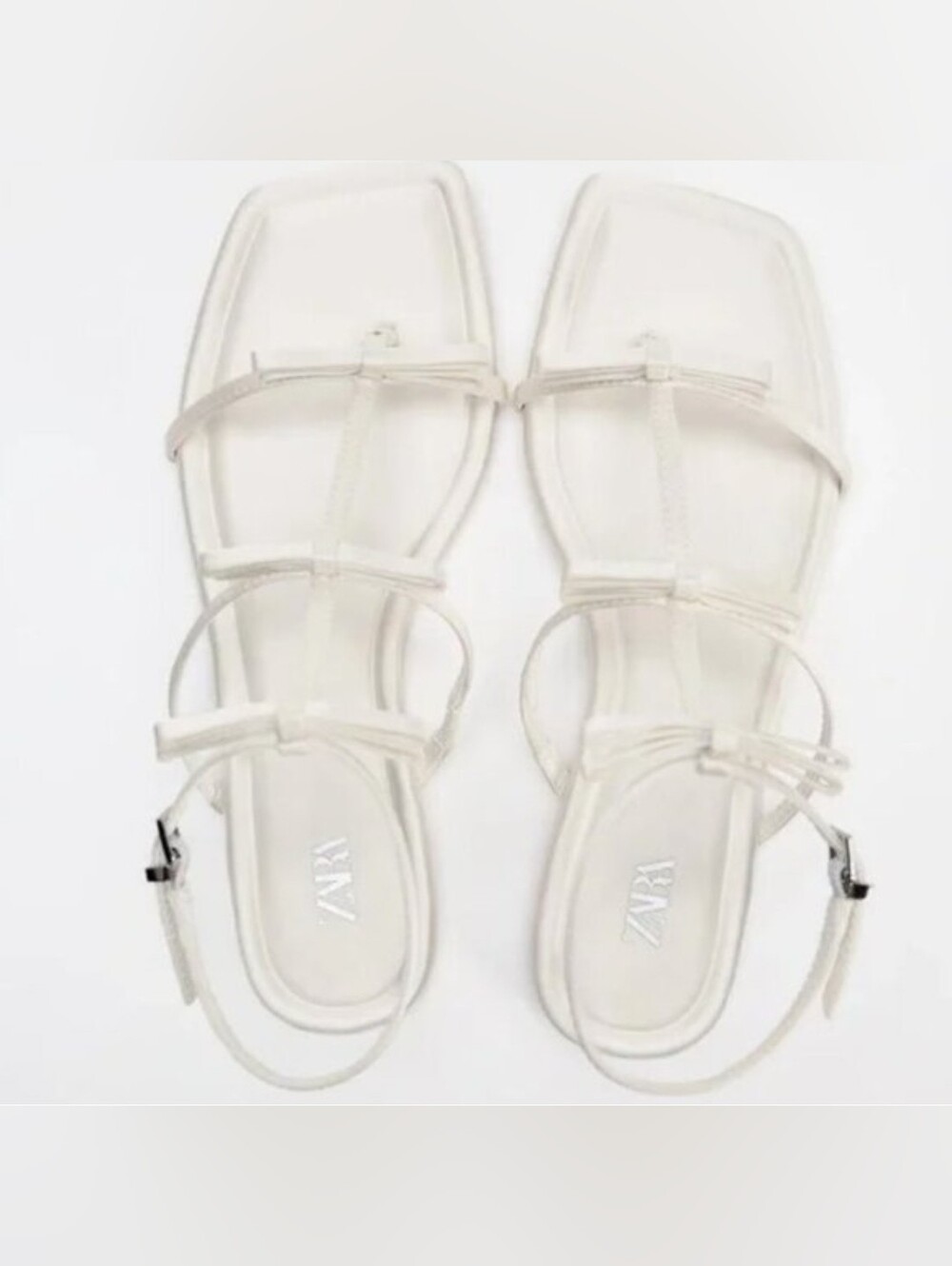 Zara Off-White Strappy Satin Square-Toe Sandals
